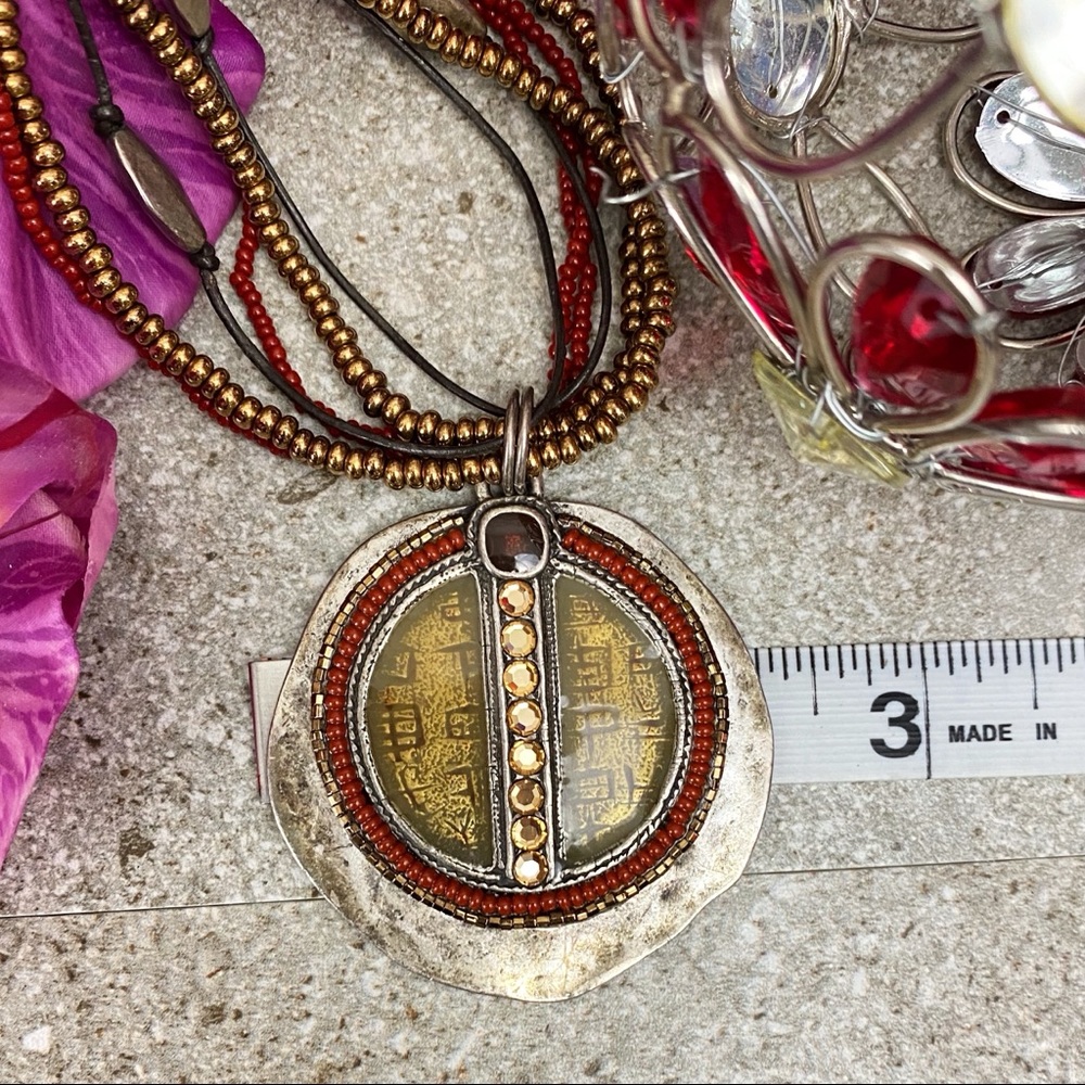 Chico’s Multi Strand Pewter Medallion Necklace